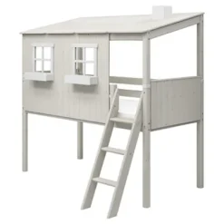 Classic halbhohes Bett mit ganzem Baumhaus Aufsatz weiß lasiert/weiß^FLEXA New