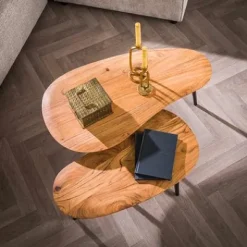 Couchtisch 2er Set Nierenform organisch Metall/Akazie massiv^Rubjerg Design