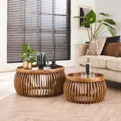 Couchtisch 2er Set Tweak Curve Ø80/Ø60cm Mangoholz massiv^Rubjerg Design Online